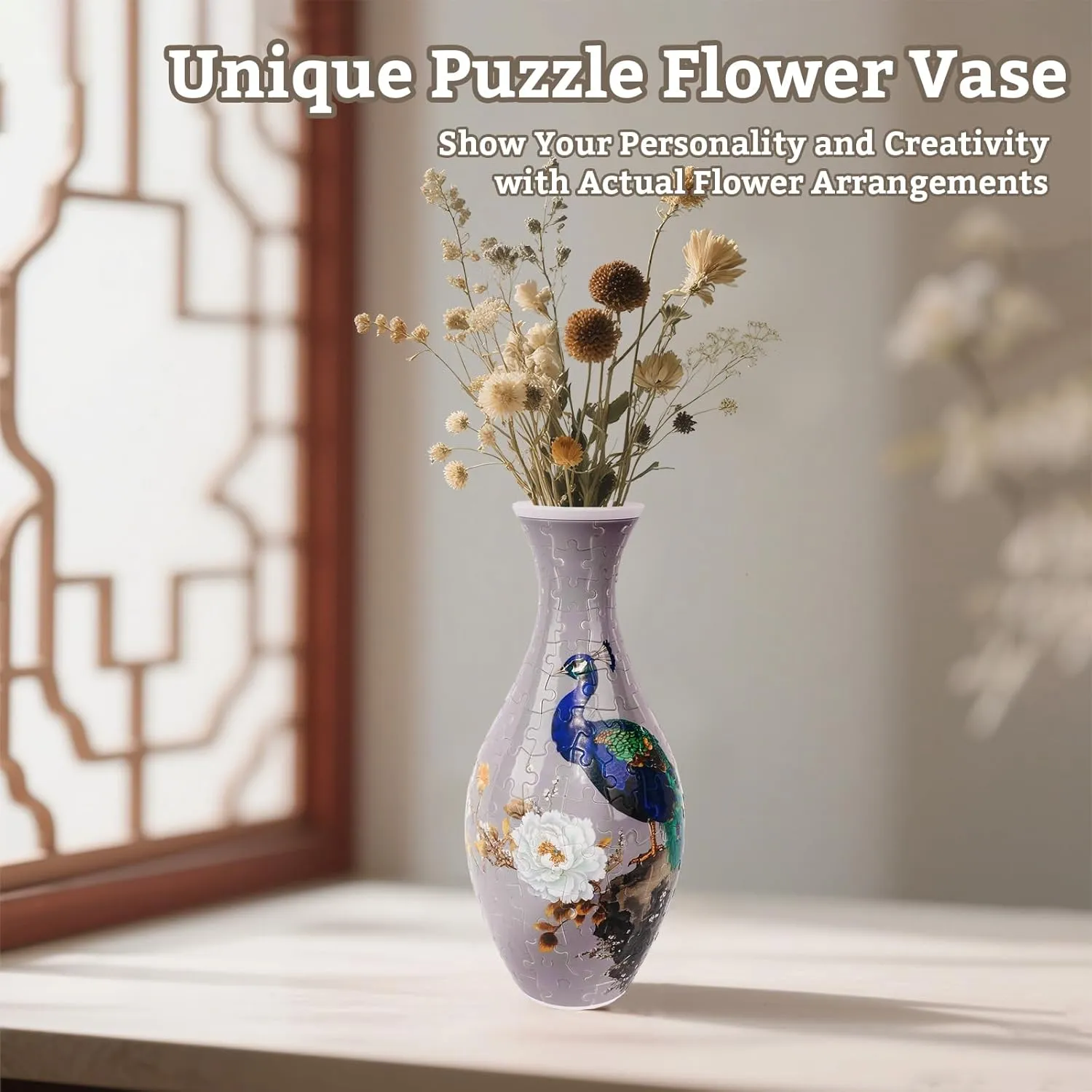 3D Puzzle Vase for Adults to Flower Arrangement and Home Decoration Made by 160 Curved Plastic Puzzle Pieces (Plant Diary)