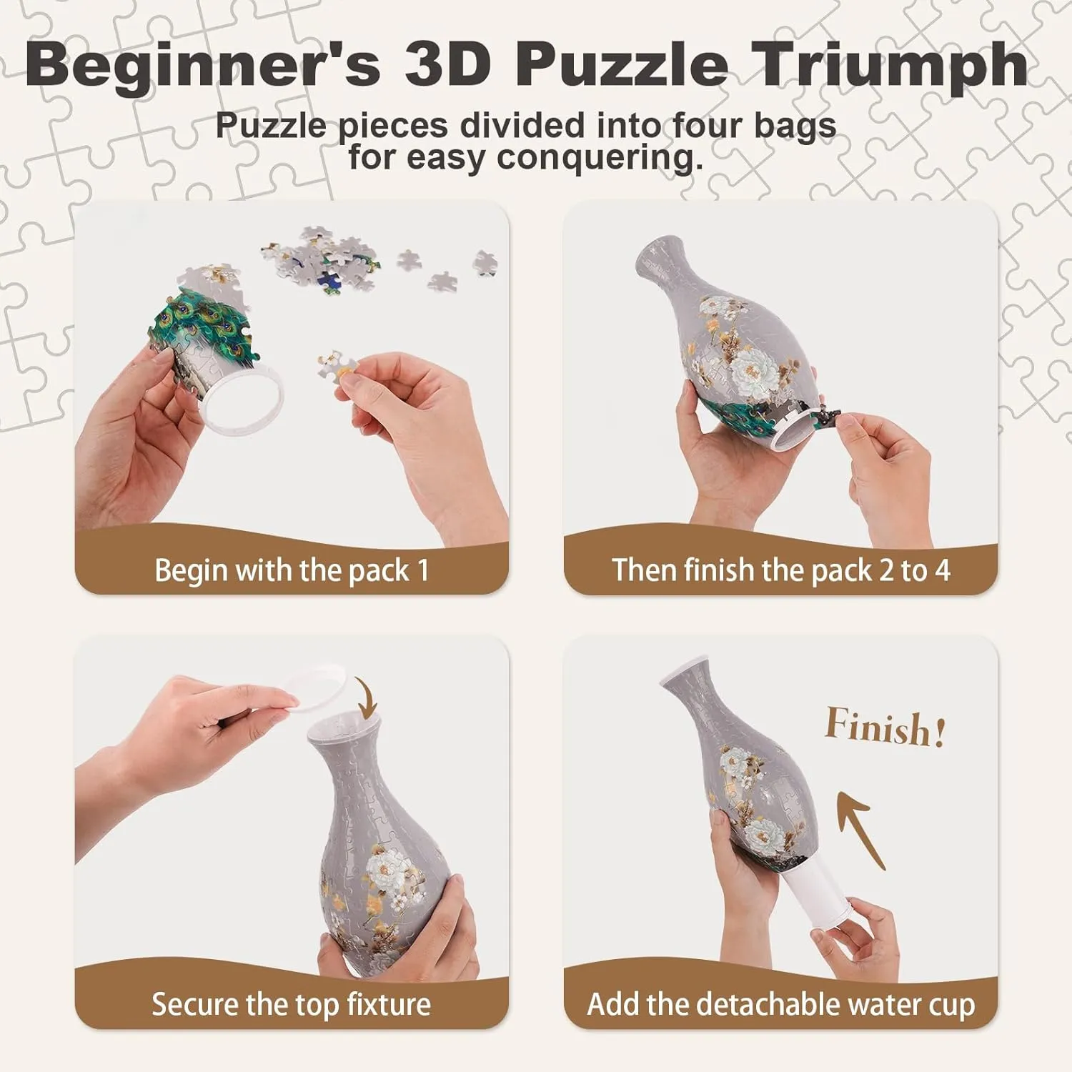 3D Puzzle Vase for Adults to Flower Arrangement and Home Decoration Made by 160 Curved Plastic Puzzle Pieces (Plant Diary)