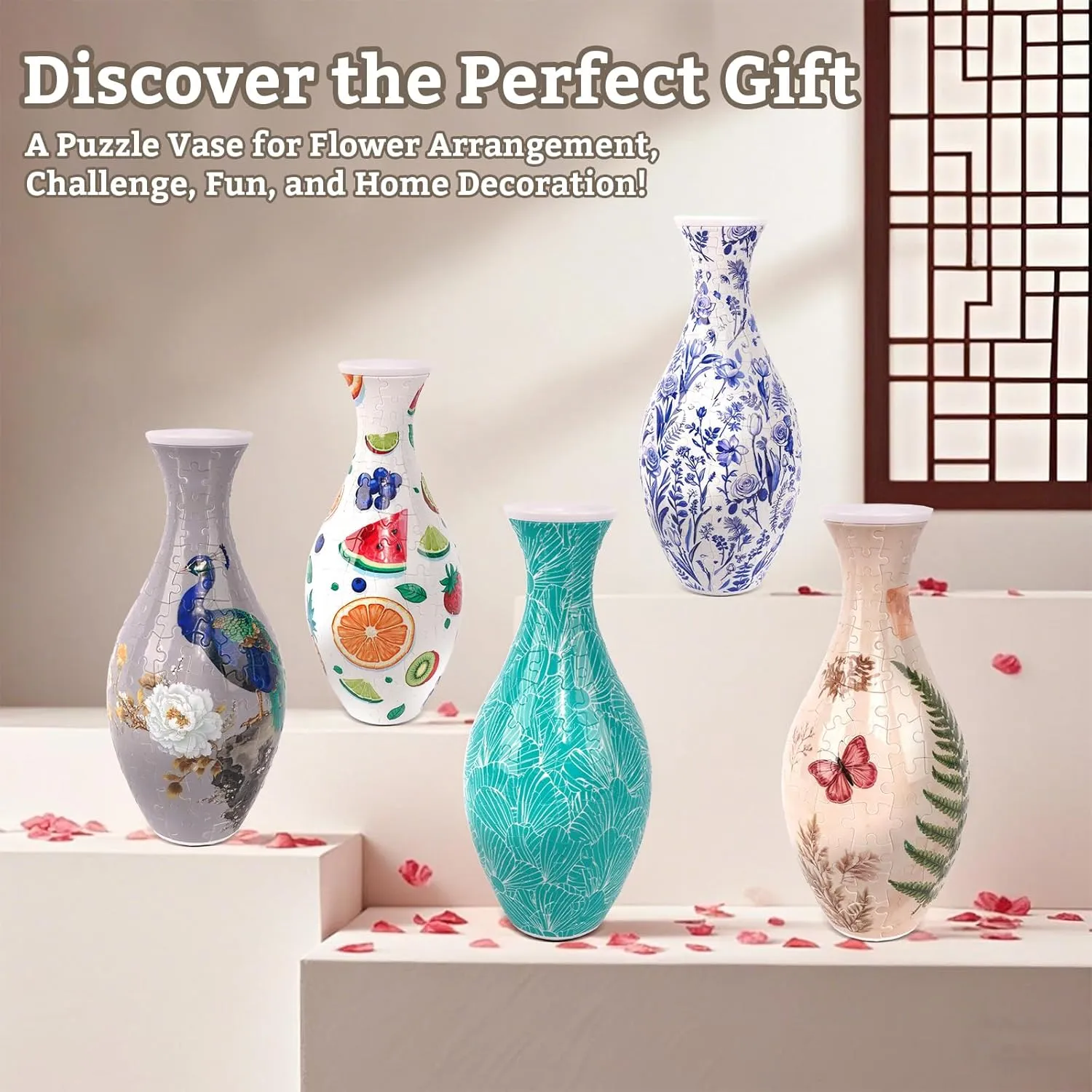 3D Puzzle Vase for Adults to Flower Arrangement and Home Decoration Made by 160 Curved Plastic Puzzle Pieces (Plant Diary)