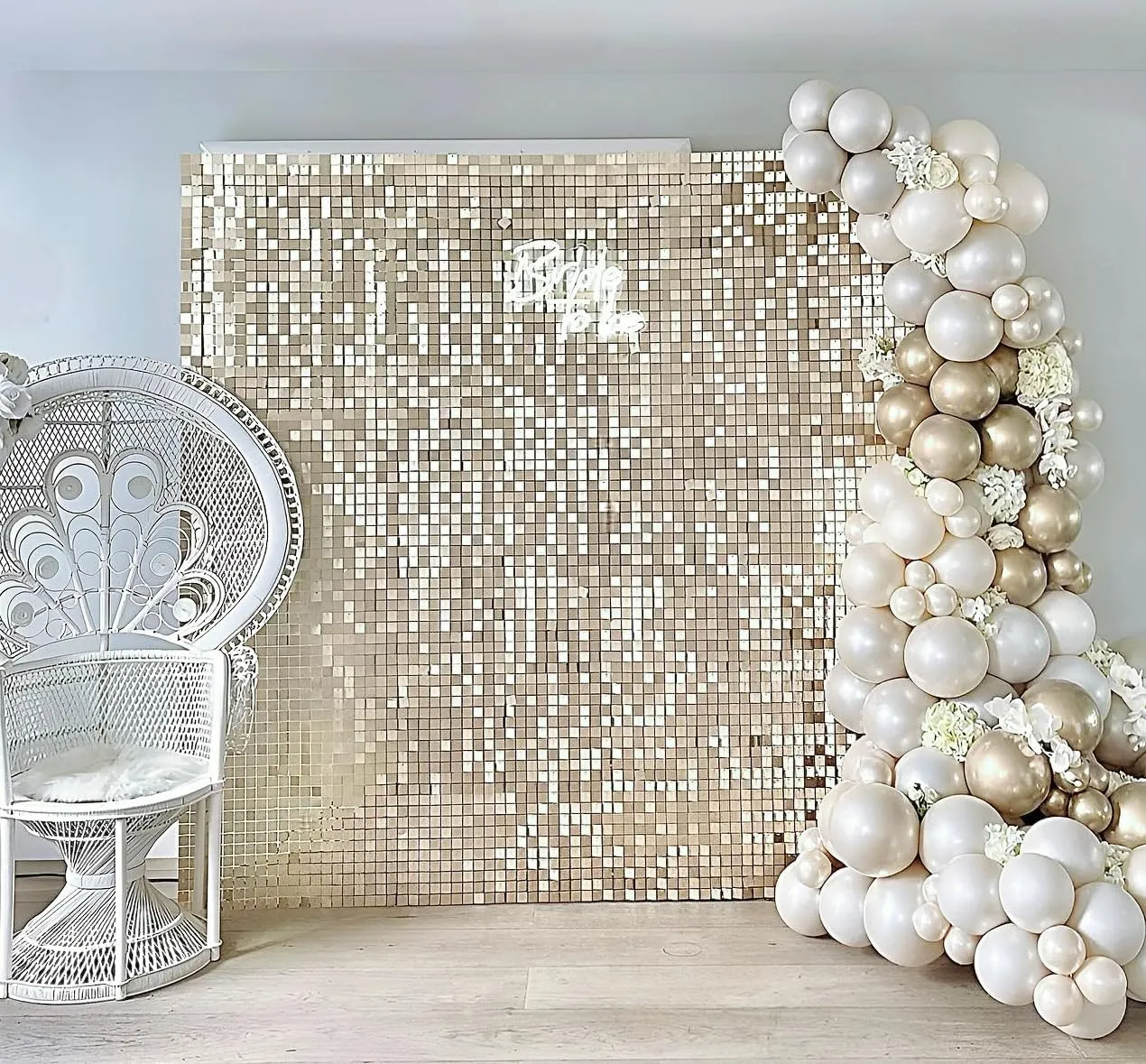 3D Wall Panel Shimmer Wall Backdrop Shine Backdrop Panel for Weddding Party Decoration 24 Pack,Light Gold