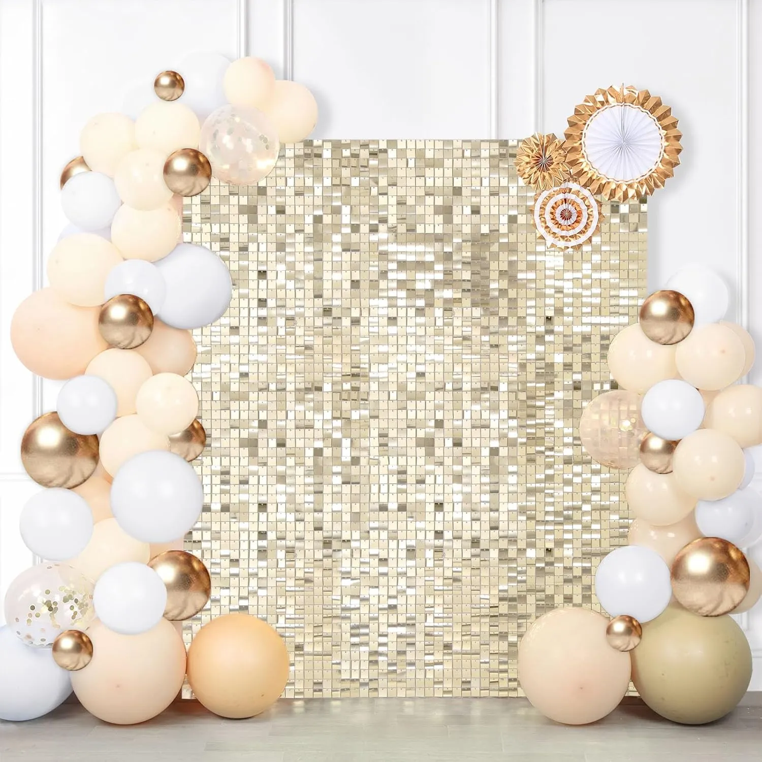 3D Wall Panel Shimmer Wall Backdrop Shine Backdrop Panel for Weddding Party Decoration 24 Pack,Light Gold
