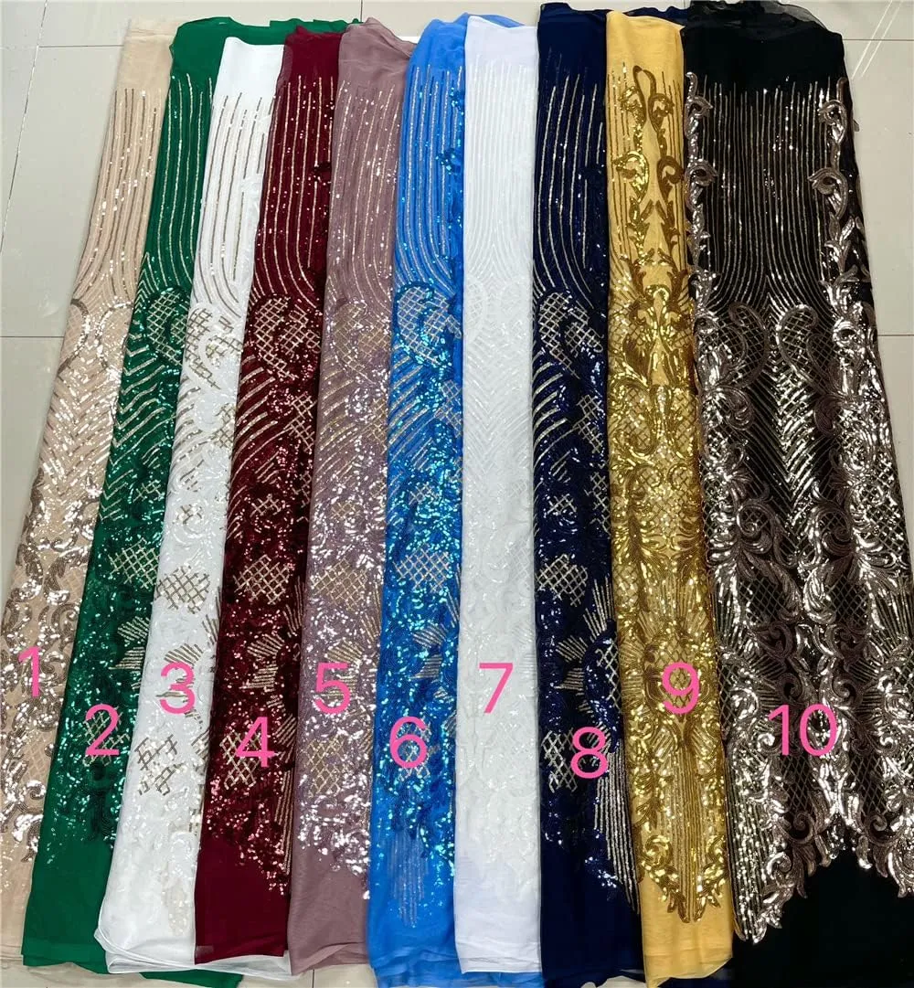 3Yard African Lace Fabric 2023 White French Net Sequins Fabric Sewing Embroidered Lace Tulle Nigerian Lace Fabric (3Yard,Forest)