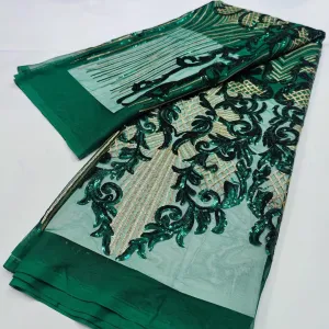3Yard African Lace Fabric 2023 White French Net Sequins Fabric Sewing Embroidered Lace Tulle Nigerian Lace Fabric (3Yard,Forest)