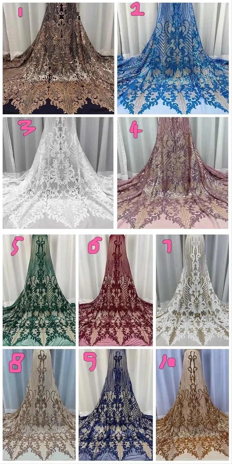 3Yard African Lace Fabric 2023 White French Net Sequins Fabric Sewing Embroidered Lace Tulle Nigerian Lace Fabric (3Yard,Forest)