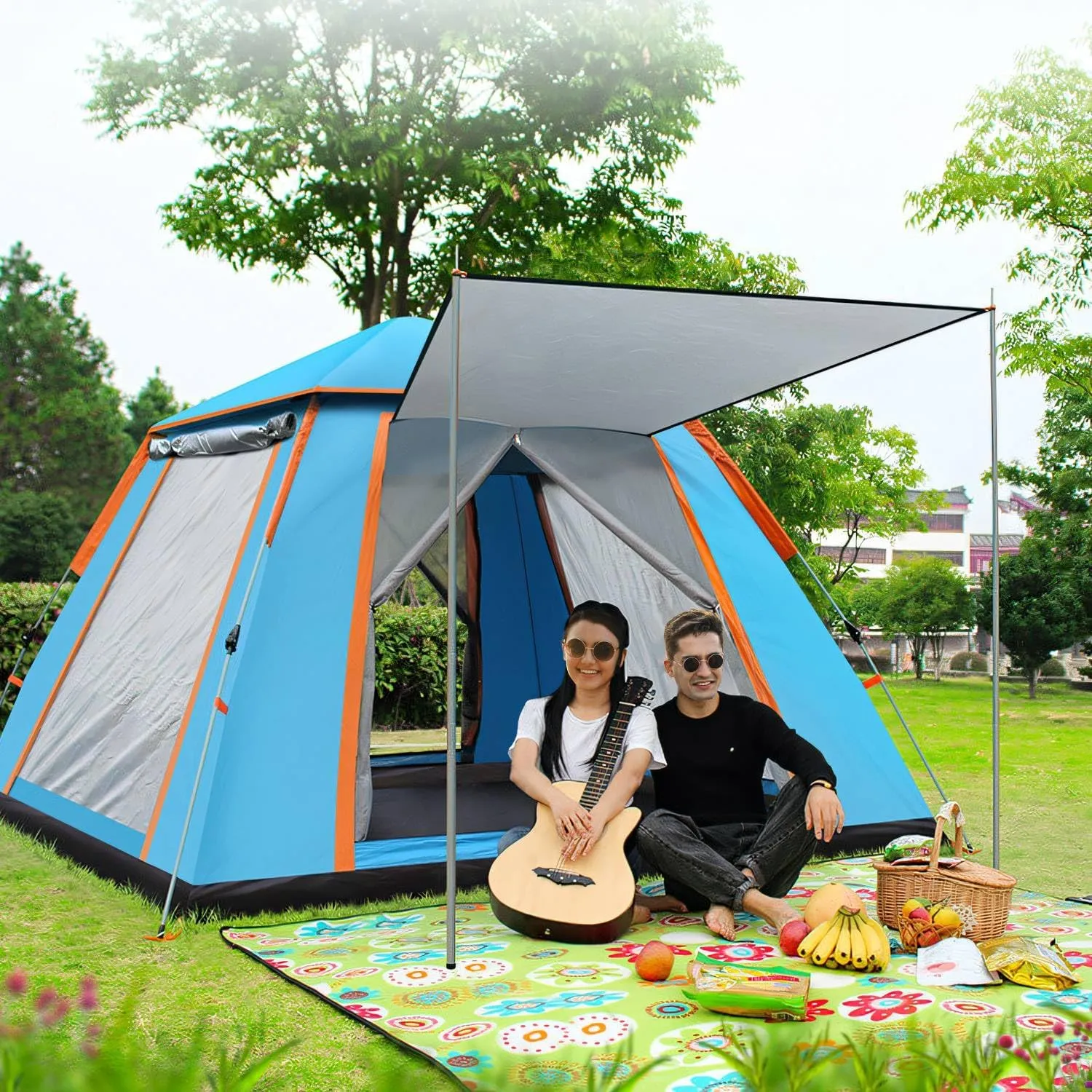 4-5 Person Camping Tent, Waterproof & UV-Protection, Easy Setup 15 Min, Anti-Mosquito Net, Portable with Carry Bag, for Family Camping, Hiking, Beach, Picnic