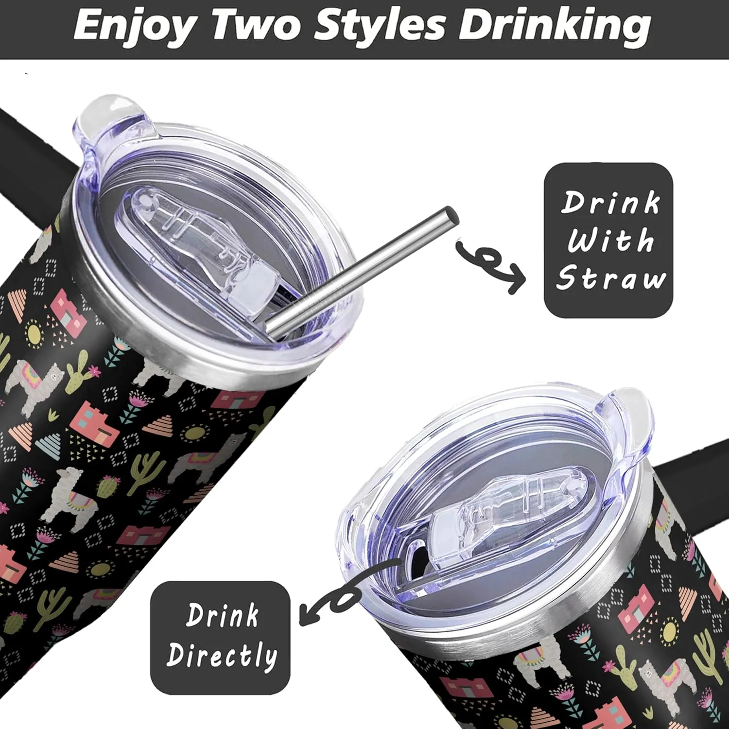 40 Oz Llama Tumbler with Handle and Straw, Double Wall Stainless Steel Llama Cup, Alpaca Mug Insulated Llama Coffee Mug, 40 Oz Llama Mugs with Handle and Straw for Women Gifts
