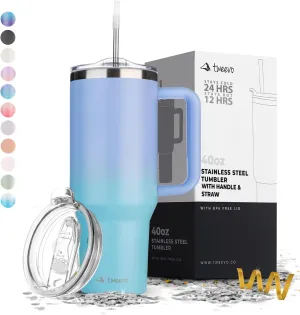 40 oz Tumbler With Handle and Straw Made of Stainless Steel - Double Wall Vacuum Insulated Tumbler With Lid - Sweat Proof Easy Grip, BPA-Free, Dishwasher Safe Tumbler (Misty Blue)
