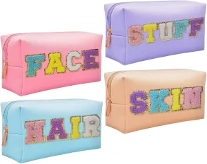 4PCS Premium Preppy Makeup Bag Set, Cute PU Travel Toiletry Bag for Women, Waterproof Preppy Patch Cosmetic Organizer Bag for Traveling Outdoors, Gift Ideal for Christmas Thanksgiving