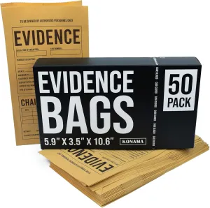 50 Pack Brown Paper Evidence Bags 5.9'' X 3.5'' X 10.6'' - Ideal for Evidence Collection, but also as Murder Mystery Party Favors, Police Party Favors or as Detective Party Supplies.