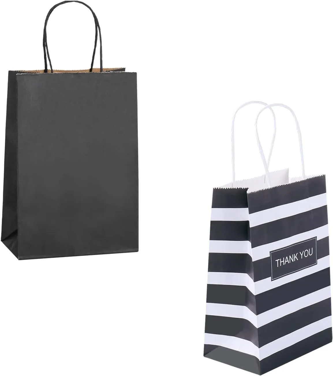 50Pcs 5.25x3.25x8’’ Small Black Gift Bags   50Pcs 5.25x3.25x8’’ Small Black Stirped Thank You Gift Bags