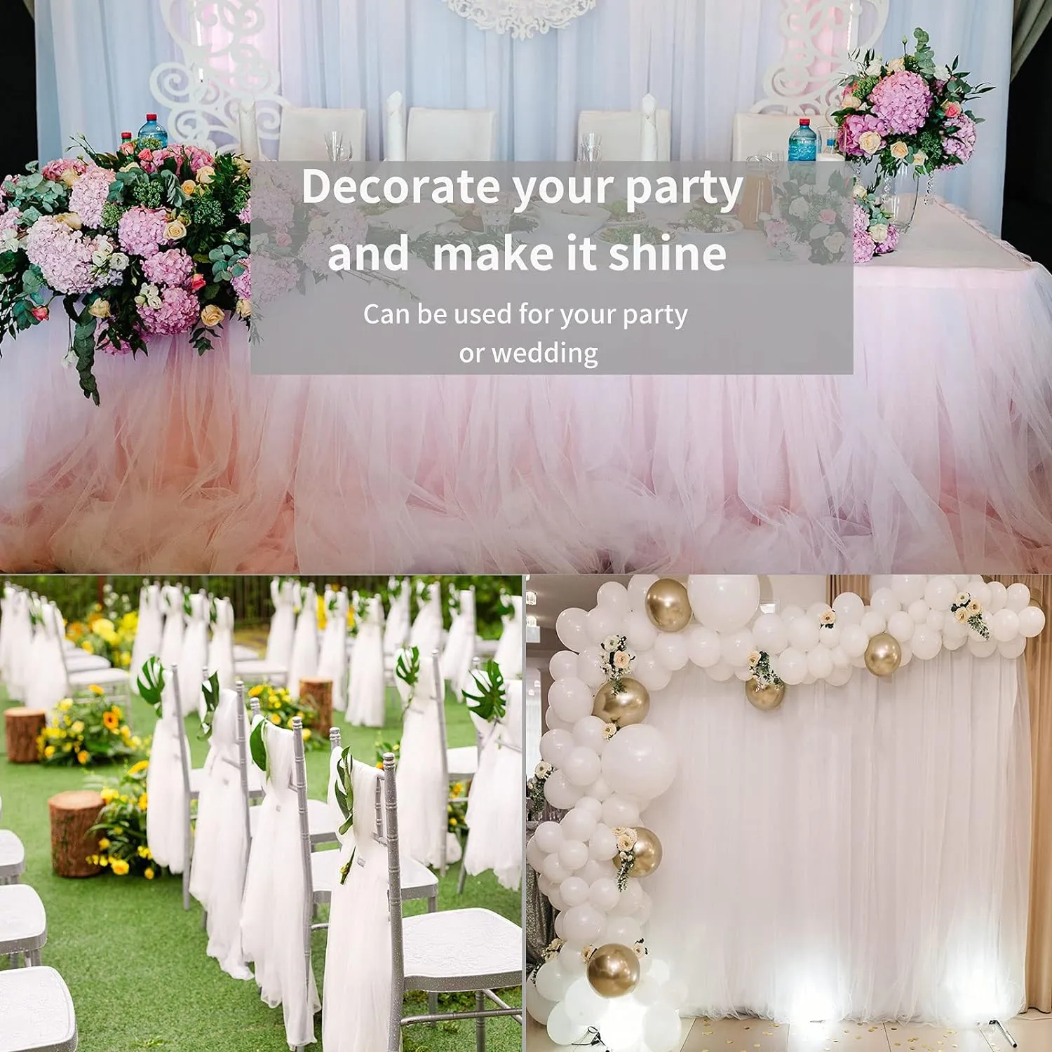 54" by 20 Yards (60 ft) Tulle Fabric Rolls for Wedding Party Baby Shower Decoration Tutu Tulle Bolt DIY Wraping Crafts - White
