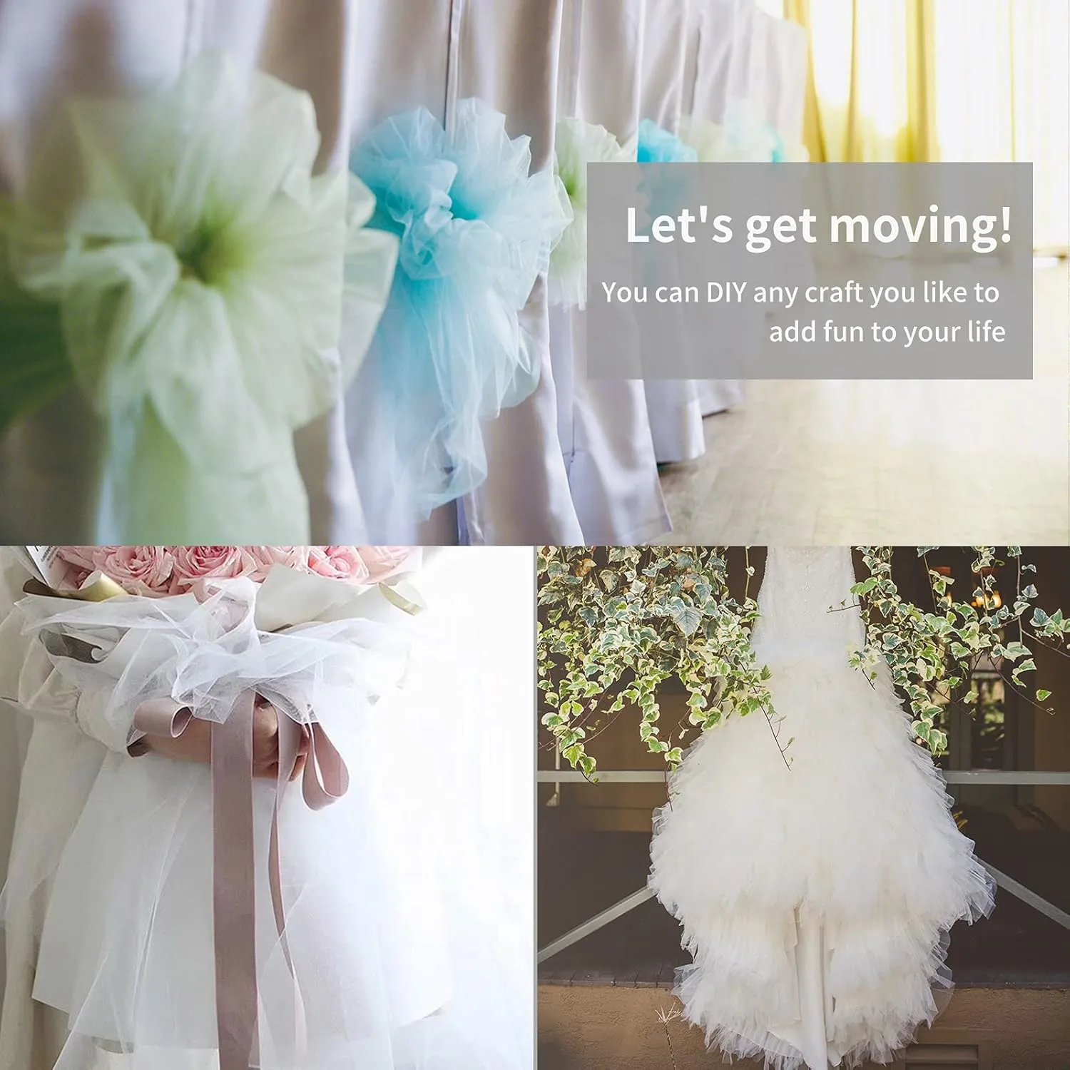 54" by 20 Yards (60 ft) Tulle Fabric Rolls for Wedding Party Baby Shower Decoration Tutu Tulle Bolt DIY Wraping Crafts - White