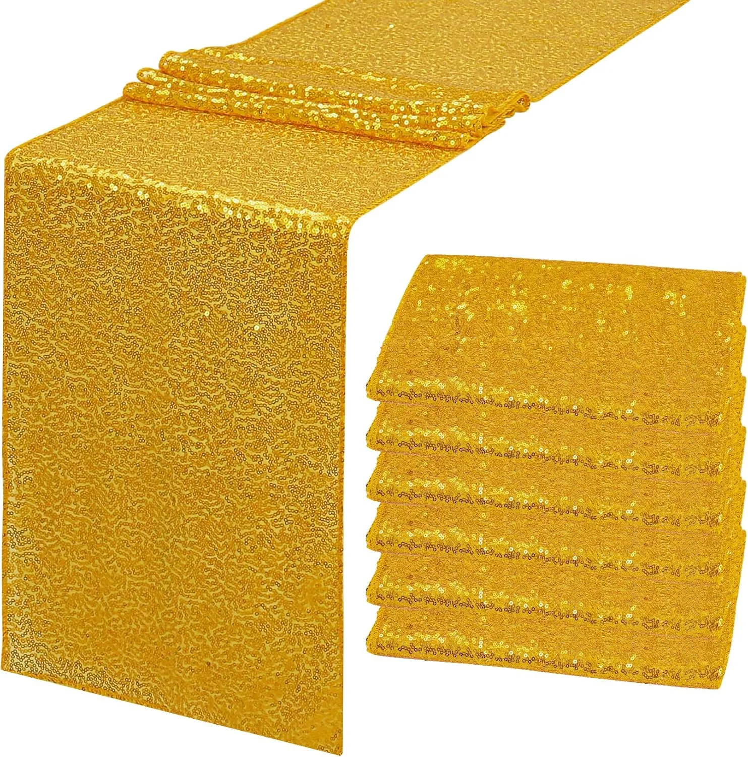 6 Pack Gold Sequin Table Runner - 12" x 72" Sparkle Table Runner for Baby Bridal Shower Wedding Birthday Party Table Decor