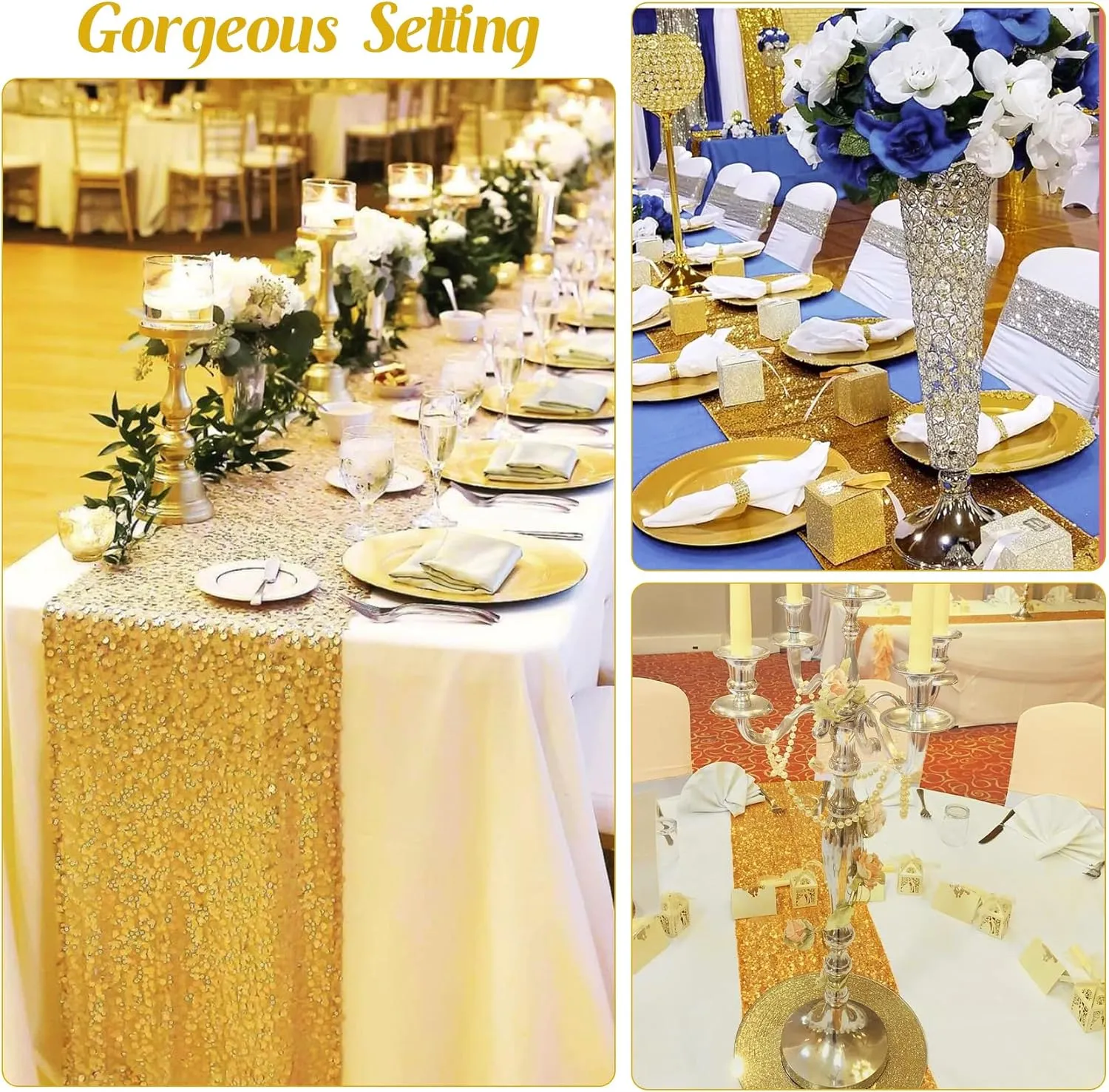 6 Pack Gold Sequin Table Runner - 12" x 72" Sparkle Table Runner for Baby Bridal Shower Wedding Birthday Party Table Decor