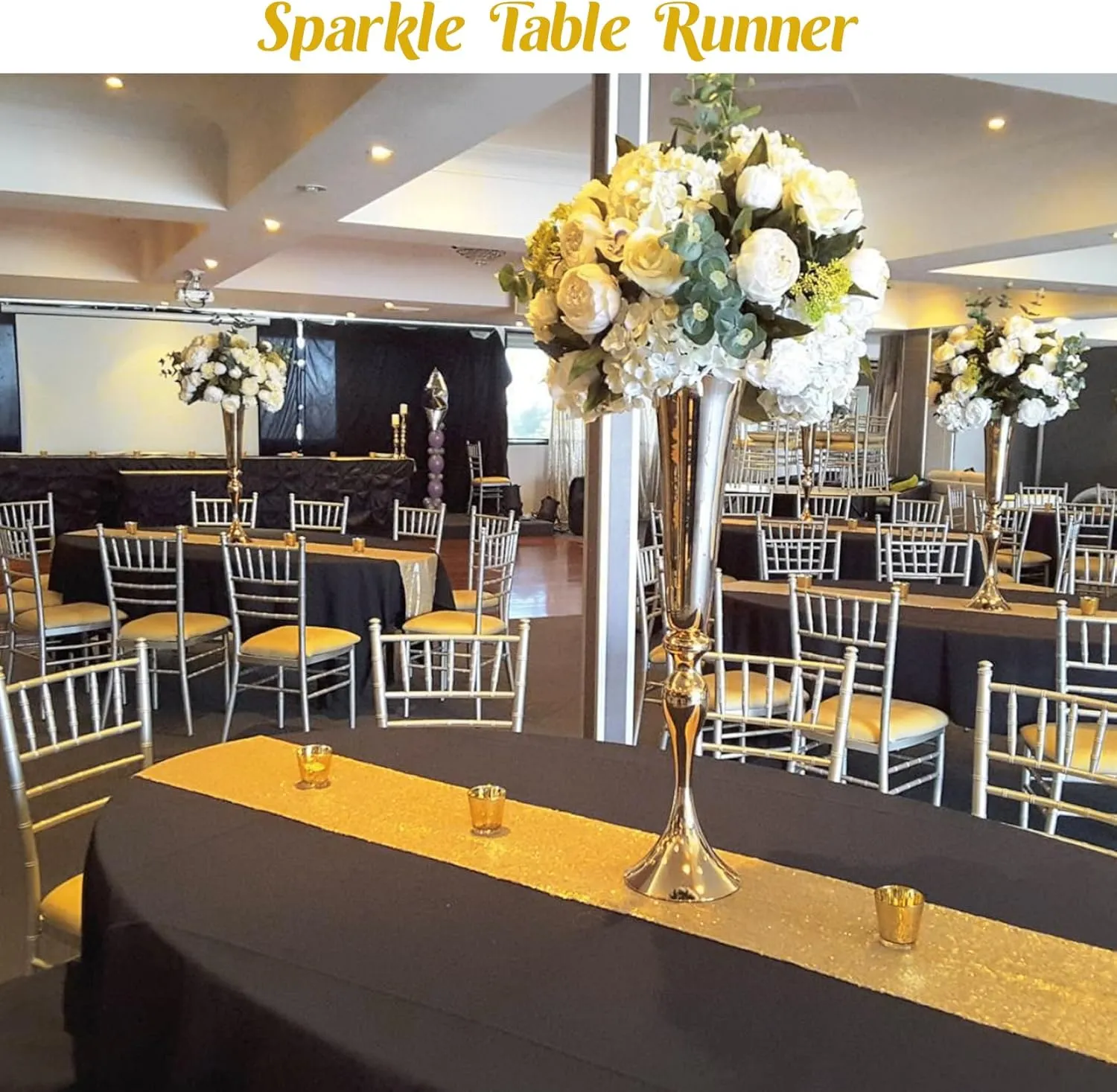 6 Pack Gold Sequin Table Runner - 12" x 72" Sparkle Table Runner for Baby Bridal Shower Wedding Birthday Party Table Decor