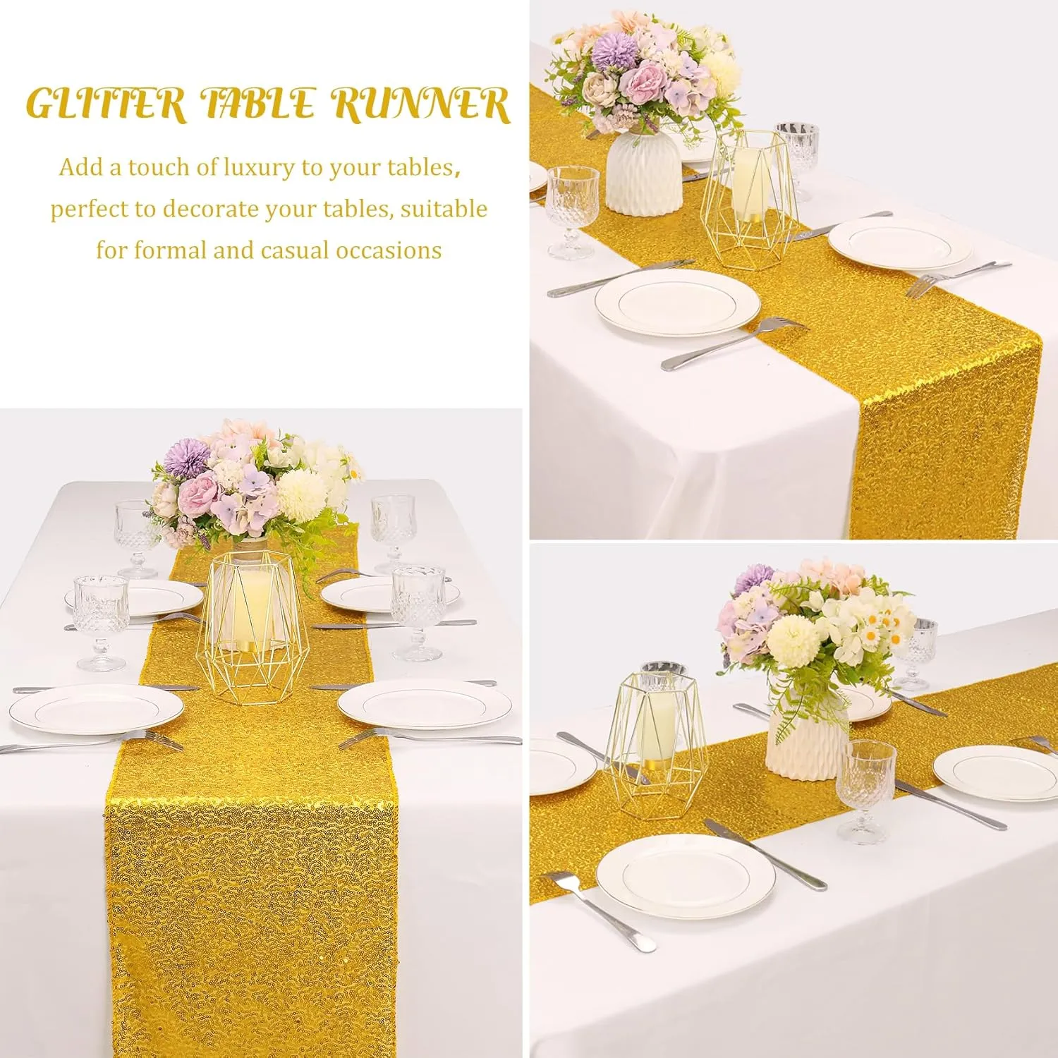 6 Pack Gold Sequin Table Runner - 12" x 72" Sparkle Table Runner for Baby Bridal Shower Wedding Birthday Party Table Decor