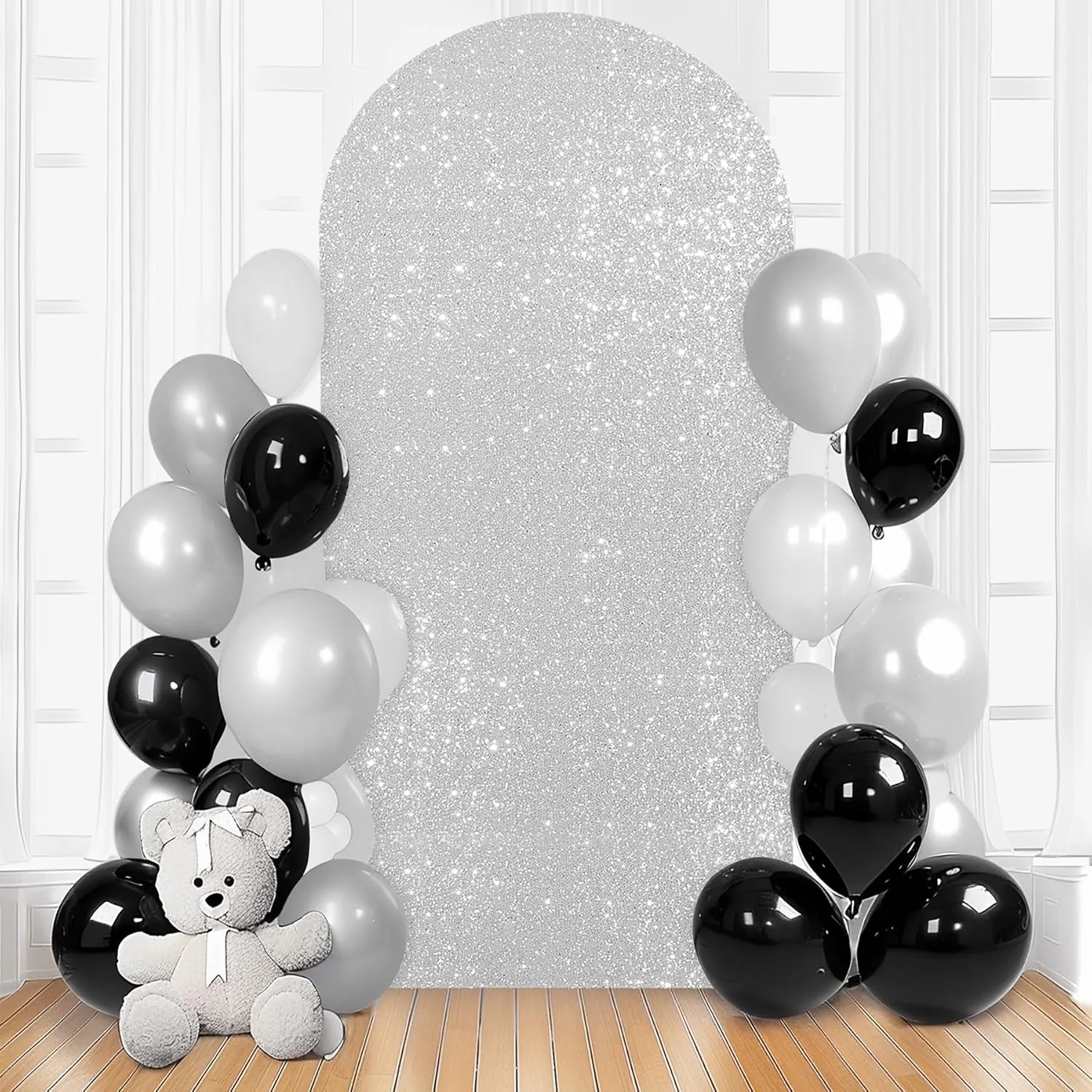 6.6FT Silver Arch Cover-Sequin Spandex Fitted Wedding Arch Cover Round Top Chiara Background Covers for Birthday Party Baby Shower Photo Arch Stand Decoration