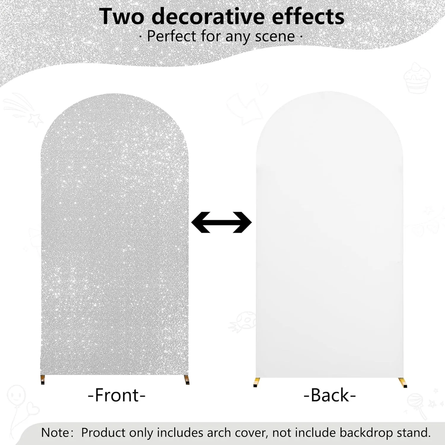 6.6FT Silver Arch Cover-Sequin Spandex Fitted Wedding Arch Cover Round Top Chiara Background Covers for Birthday Party Baby Shower Photo Arch Stand Decoration