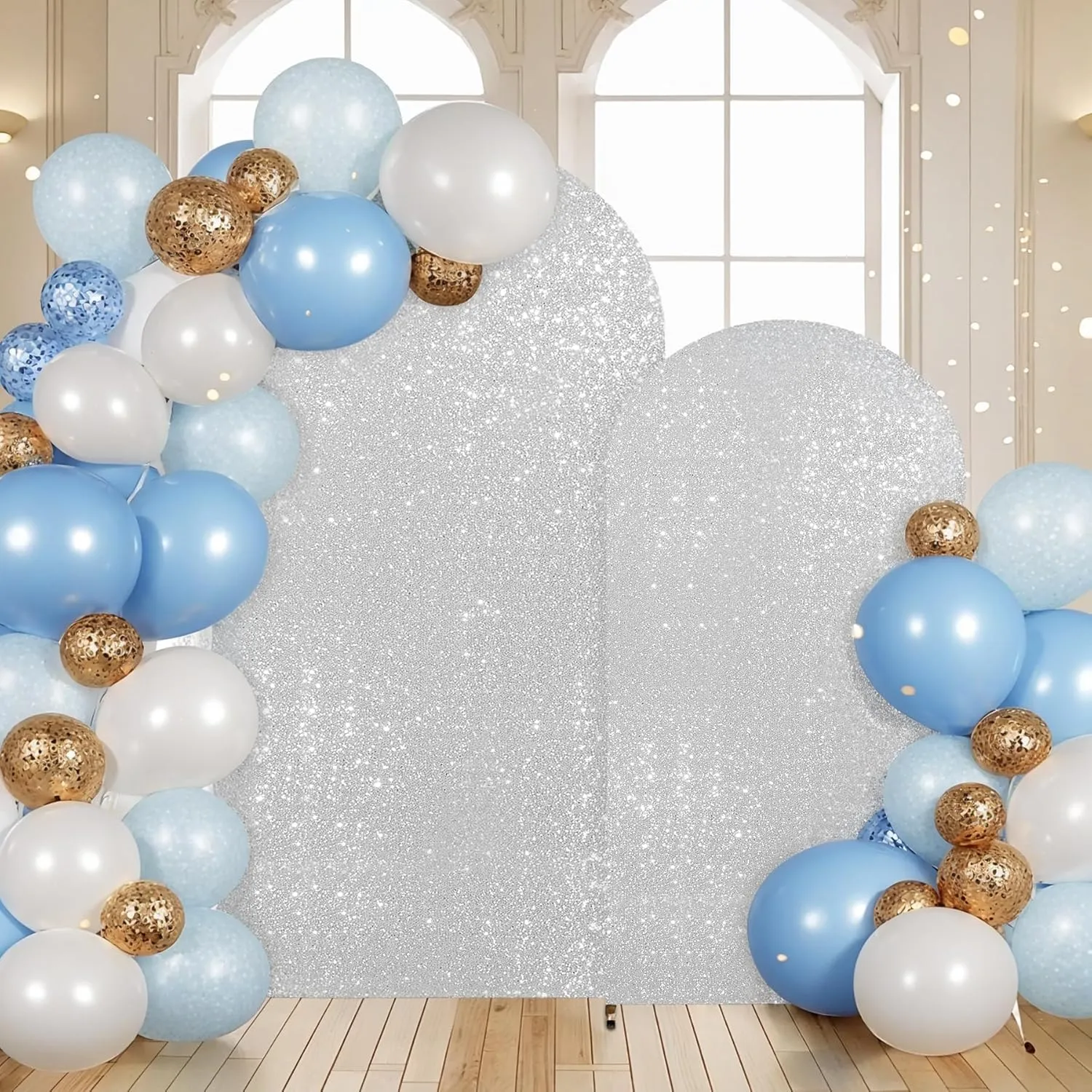 6.6FT Silver Arch Cover-Sequin Spandex Fitted Wedding Arch Cover Round Top Chiara Background Covers for Birthday Party Baby Shower Photo Arch Stand Decoration