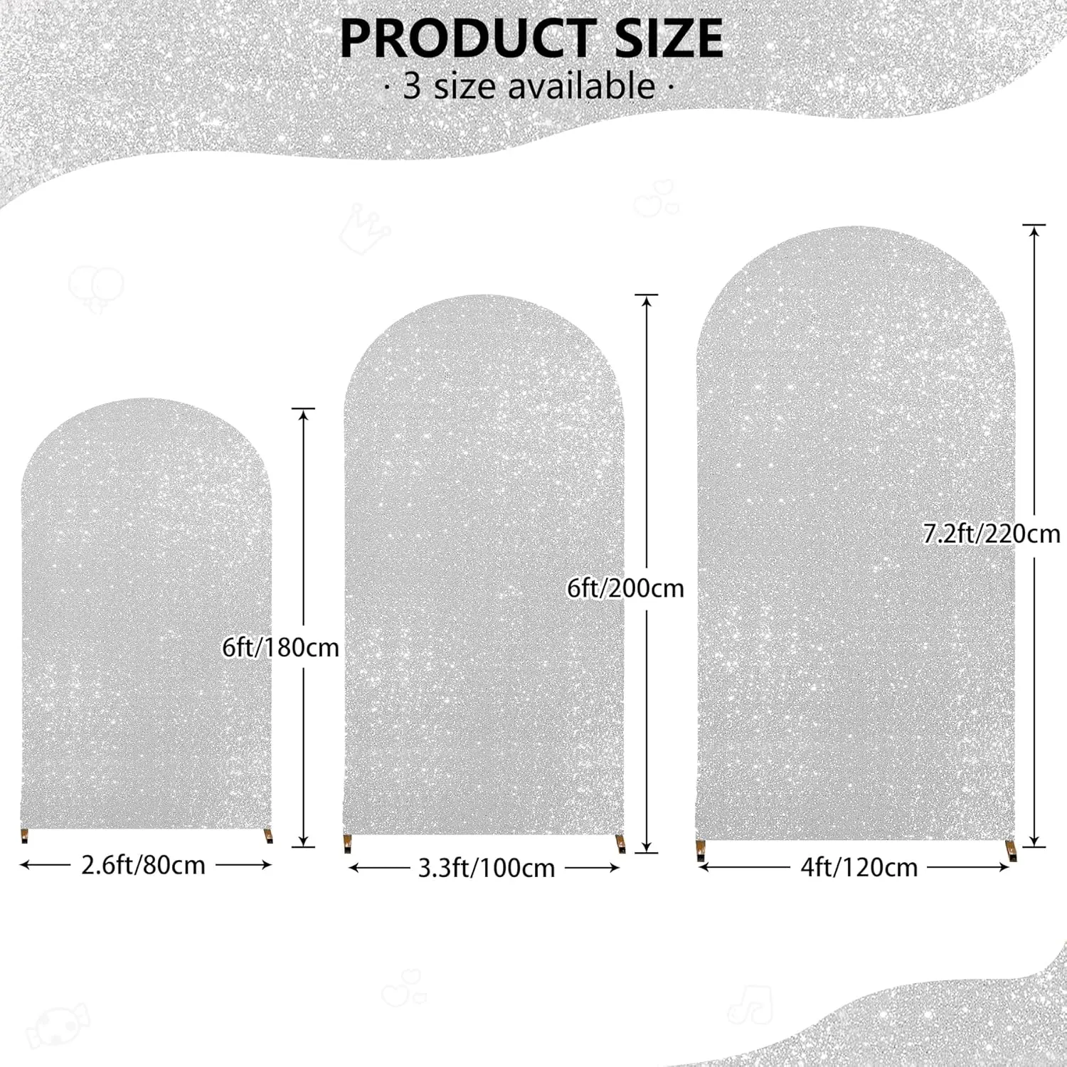6.6FT Silver Arch Cover-Sequin Spandex Fitted Wedding Arch Cover Round Top Chiara Background Covers for Birthday Party Baby Shower Photo Arch Stand Decoration