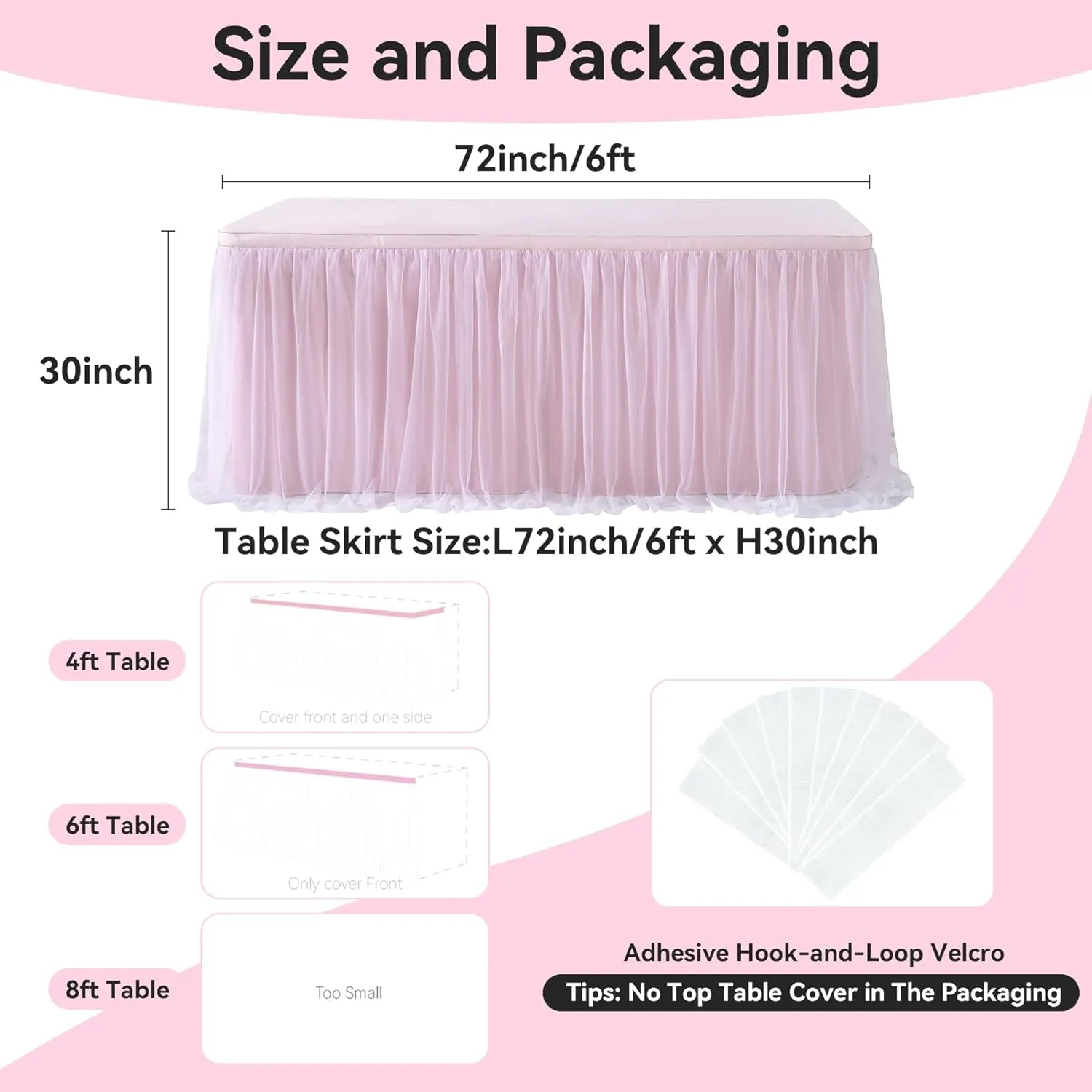 72in Baby Pink Tulle Table Skirts for Rectangle Tables 6ft 4ft, 2-Layer 6 ft Long Gold Grim Princess Pink Ruffle Tulle Tutu Table Skirt Cloth for Girl Birthday Baby Cake Dessert(No Table Cover)