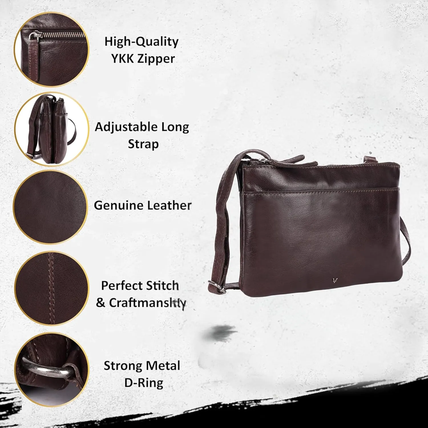 9 inch Genuine Leather Crossbody Sling Bags for Women, Trendy Casual Office Bag with Adjustable Strap