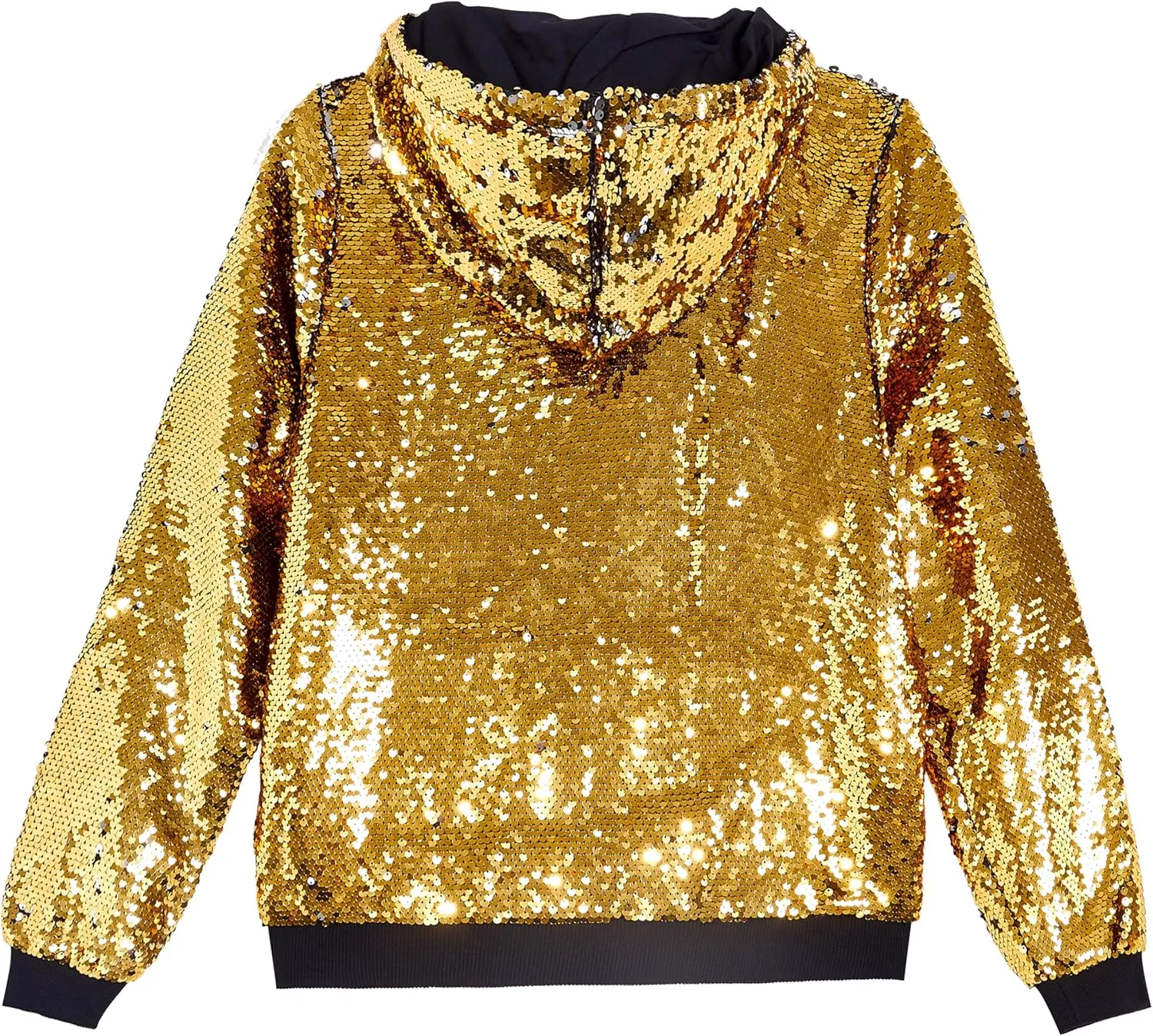 A ARFAR Women Sequin Jackets Flip Glitter Varsity Hooded Sparkly Coat Party Outwear Ladies Shiny Cloth