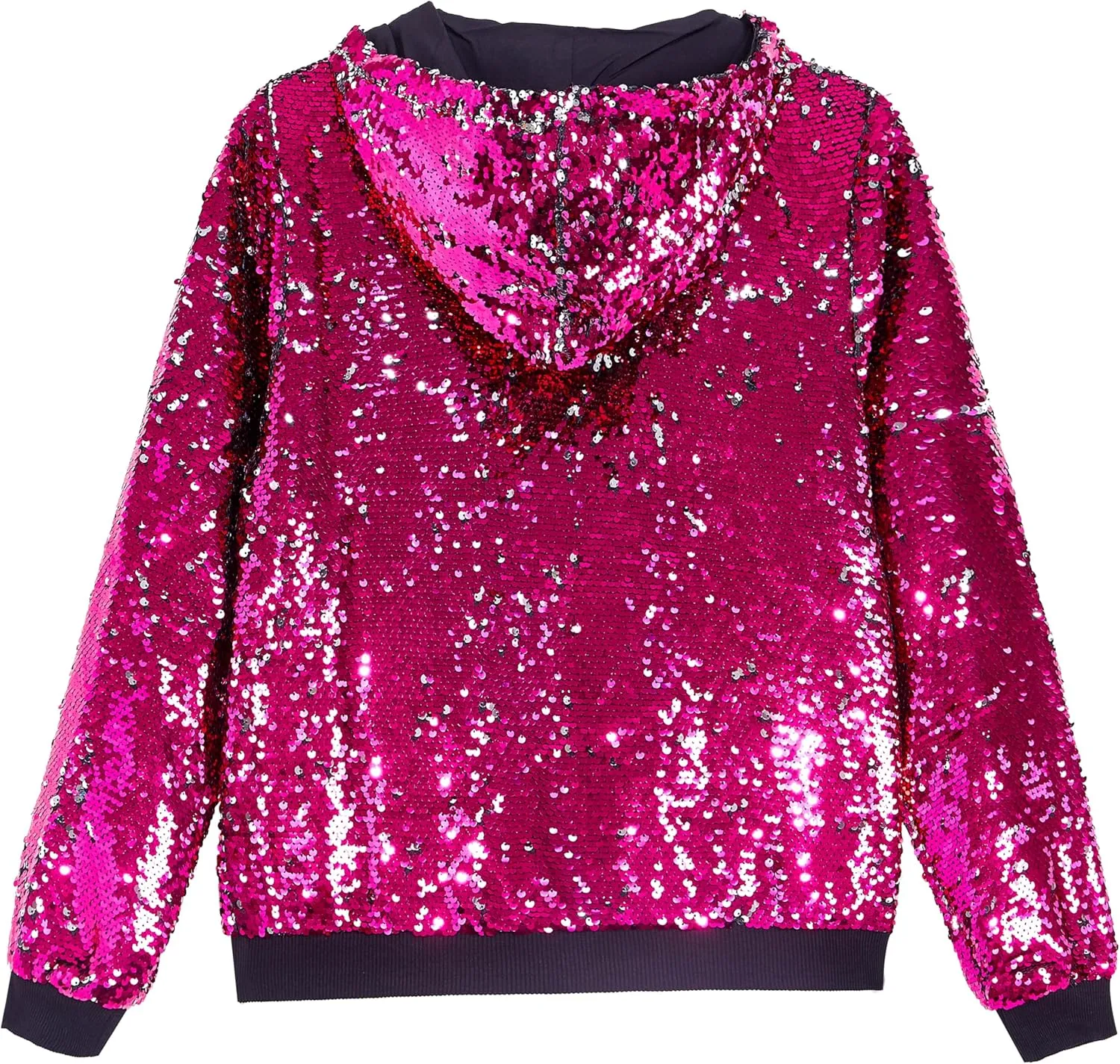 A ARFAR Women Sequin Jackets Flip Glitter Varsity Hooded Sparkly Coat Party Outwear Ladies Shiny Cloth