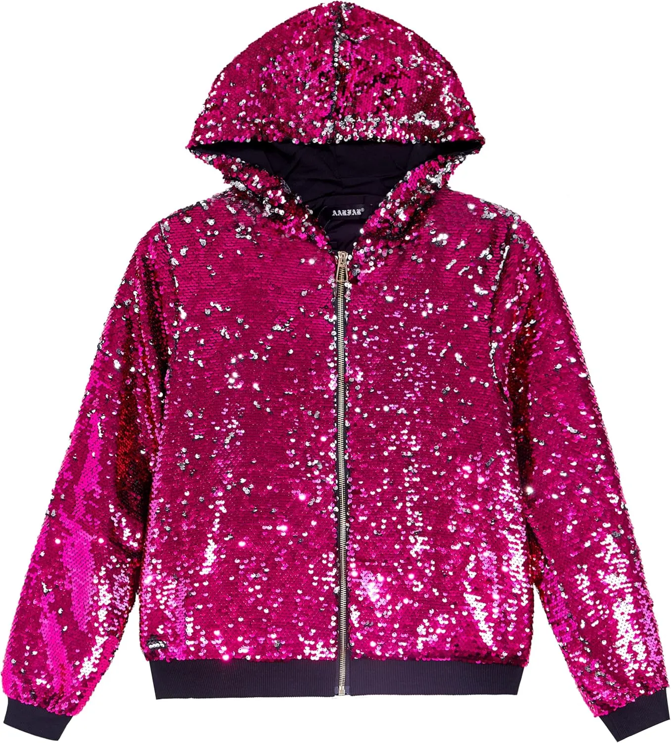 A ARFAR Women Sequin Jackets Flip Glitter Varsity Hooded Sparkly Coat Party Outwear Ladies Shiny Cloth