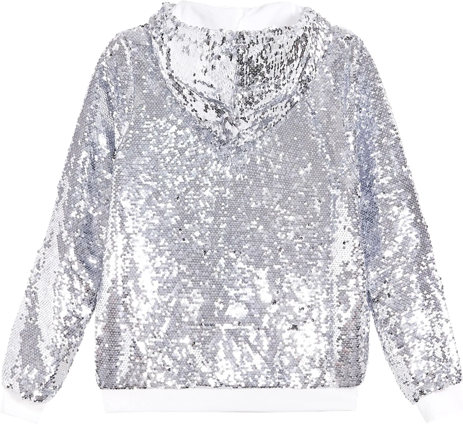 A ARFAR Women Sequin Jackets Flip Glitter Varsity Hooded Sparkly Coat Party Outwear Ladies Shiny Cloth
