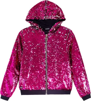 A ARFAR Women Sequin Jackets Flip Glitter Varsity Hooded Sparkly Coat Party Outwear Ladies Shiny Cloth