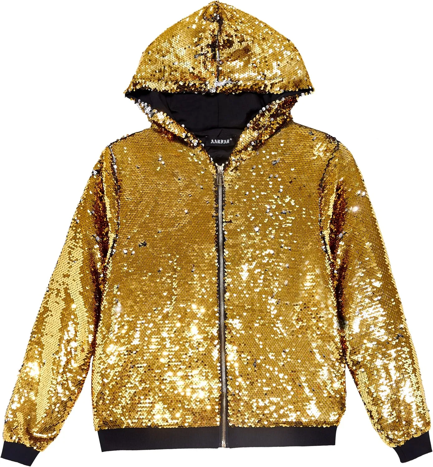 A ARFAR Women Sequin Jackets Flip Glitter Varsity Hooded Sparkly Coat Party Outwear Ladies Shiny Cloth