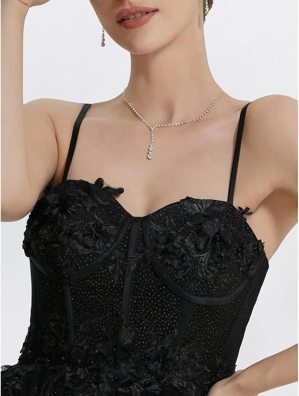 A-Line Black Prom Dress Glittering Gown Floor Length Sleeveless Sweetheart Tulle Long Formal Dresses