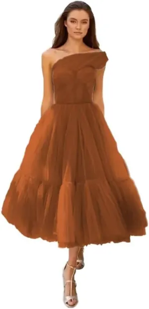 A-line Pleated Tulle Homecoming Dress for Women, Tea Length Sweetheart Prom Dresses Wedding Party Dress