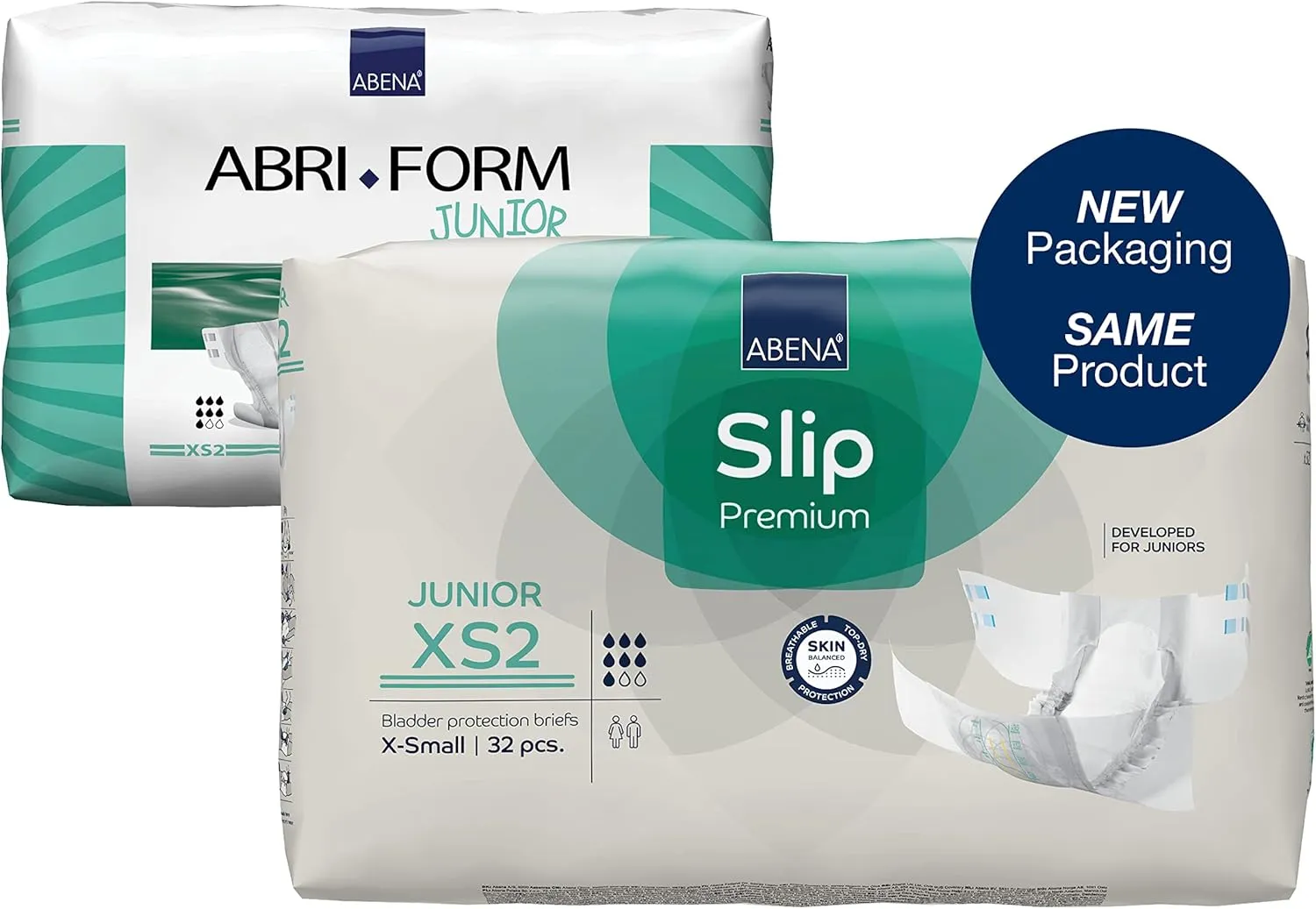 Abena Hypoallergenic Slip Junior Premium Incontinence Briefs, for Juniors Aged 5-15, Eco-Labeled, Level 2, 32 Count