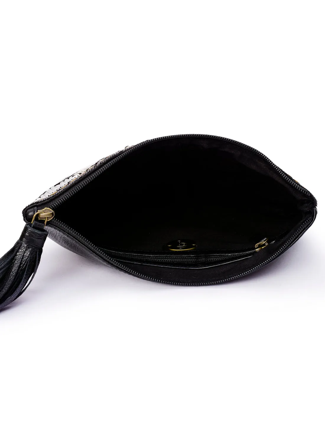 Abstract Patterned Embellished Zip Clutch