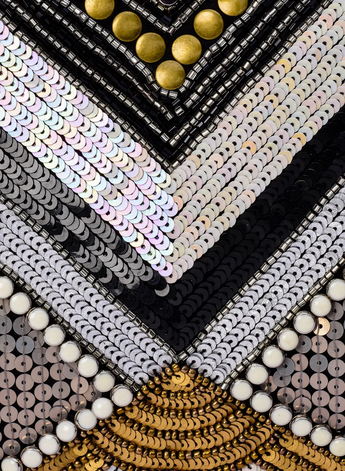 Abstract Patterned Embellished Zip Clutch