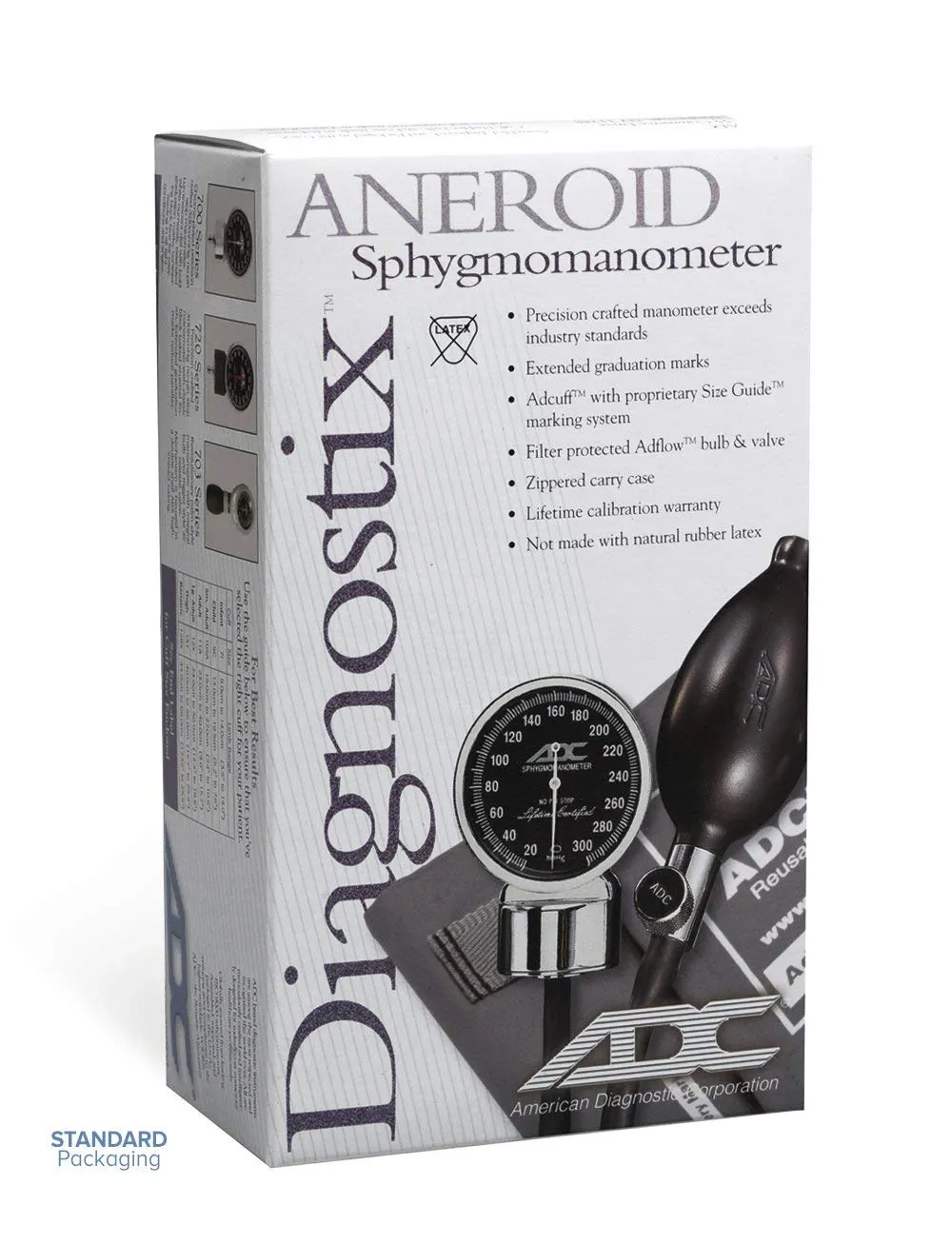 ADC Diagnostix 700 Premium Professional Pocket Aneroid Sphygmomanometer with Adcuff Nylon Blood Pressure Cuff, Adult, Black