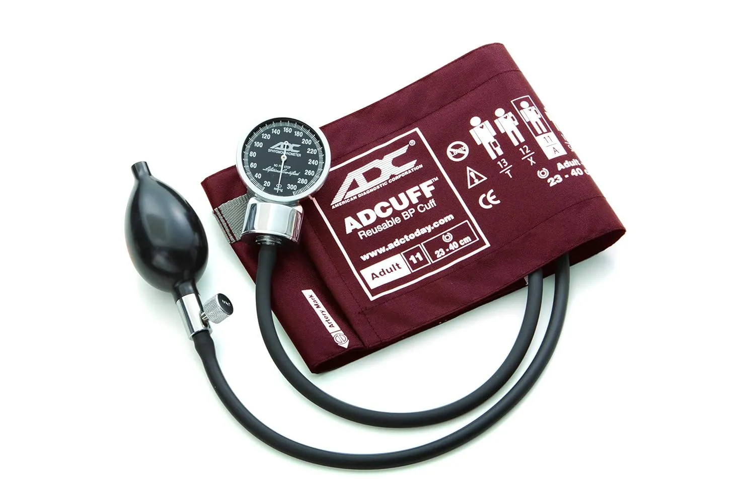 ADC Diagnostix 700 Premium Professional Pocket Aneroid Sphygmomanometer with Adcuff Nylon Blood Pressure Cuff, Adult, Burgundy
