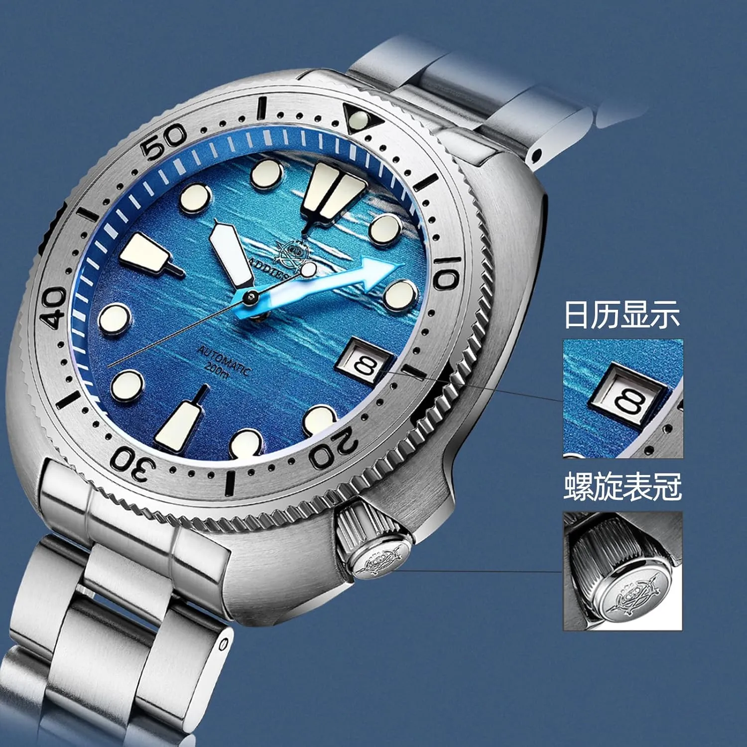 ADDIESDIVE Automatic Diver 200 M Mens Watch Luminescent Mechanical NH35A Analog Stainless Steel