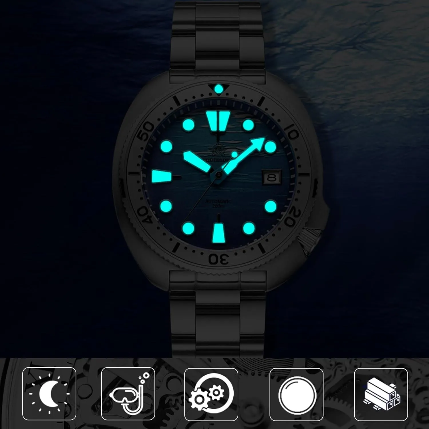ADDIESDIVE Automatic Diver 200 M Mens Watch Luminescent Mechanical NH35A Analog Stainless Steel