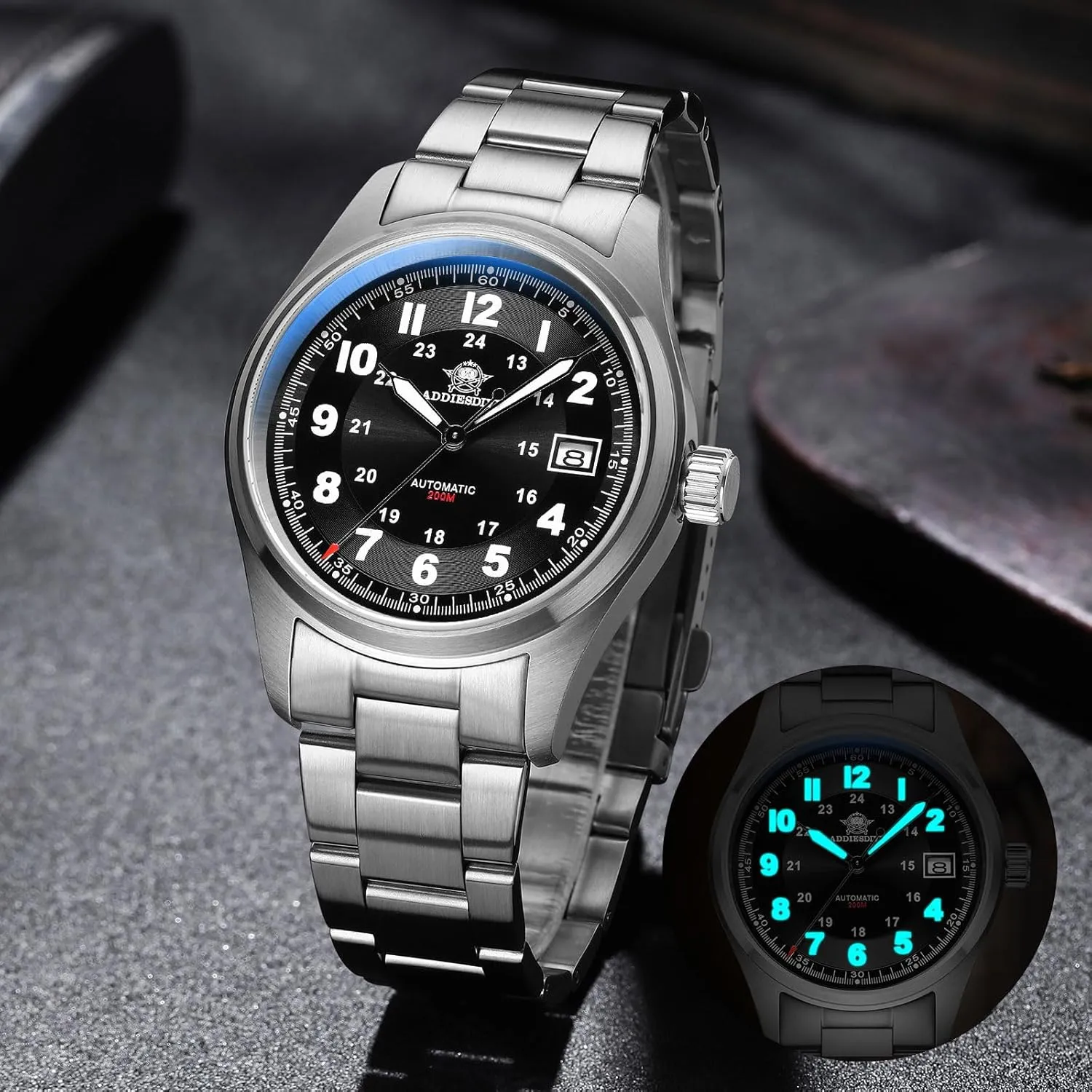 ADDIESDIVE Automatic Watches for Men Stainless Steel NH35A Movement Diver 200 M Luminescent Dial