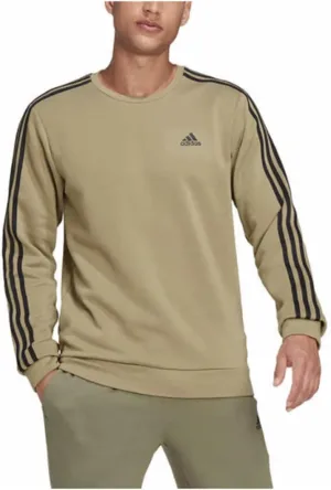 adidas Men's Long Sleeve 3 Stripe Fleece Crew Sweatshirt Pullover