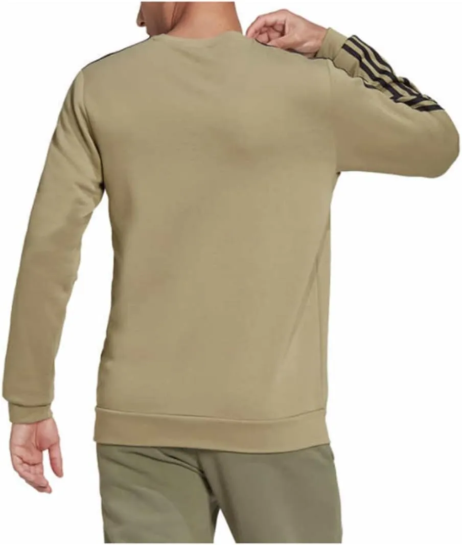 adidas Men's Long Sleeve 3 Stripe Fleece Crew Sweatshirt Pullover