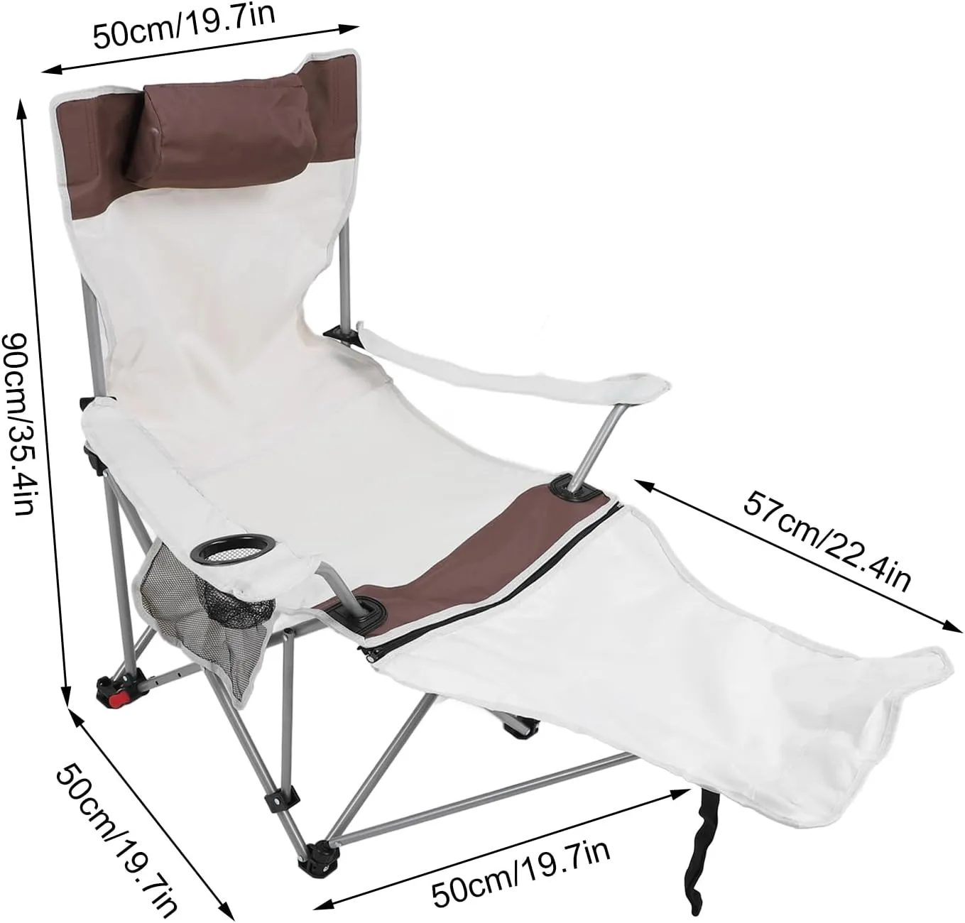 Adjustable 900D Oxford Camping Lounge Chair with Footrest Folding Outdoor Recliner Cup Holder Storage Bag for Picnics BBQs Beach (Khaki)