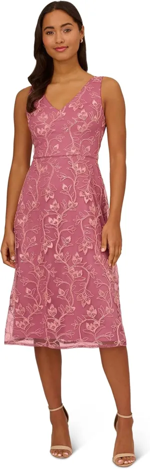 Adrianna Papell Women's Floral Sequin Embroidery Dress