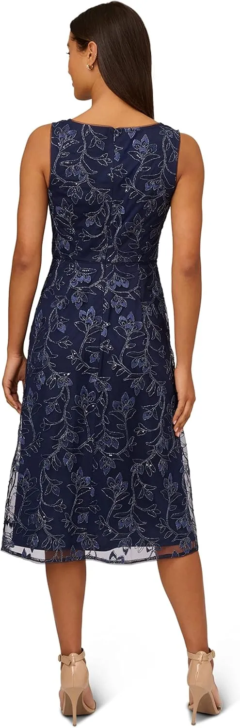 Adrianna Papell Women's Floral Sequin Embroidery Dress