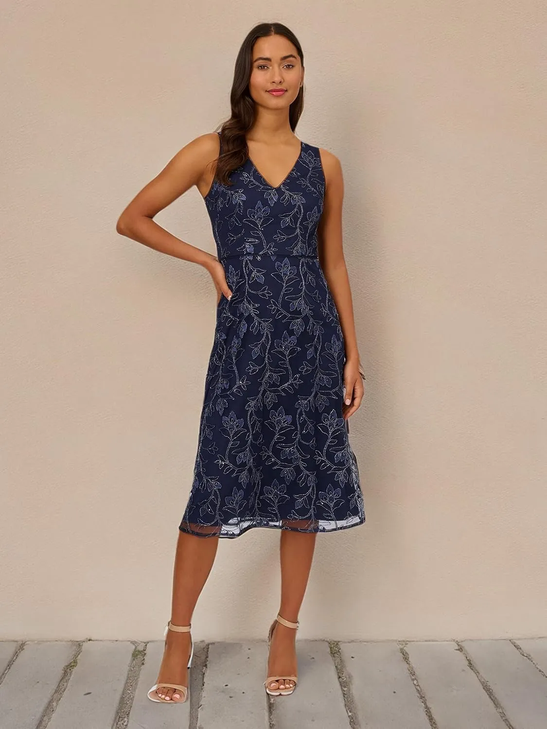 Adrianna Papell Women's Floral Sequin Embroidery Dress