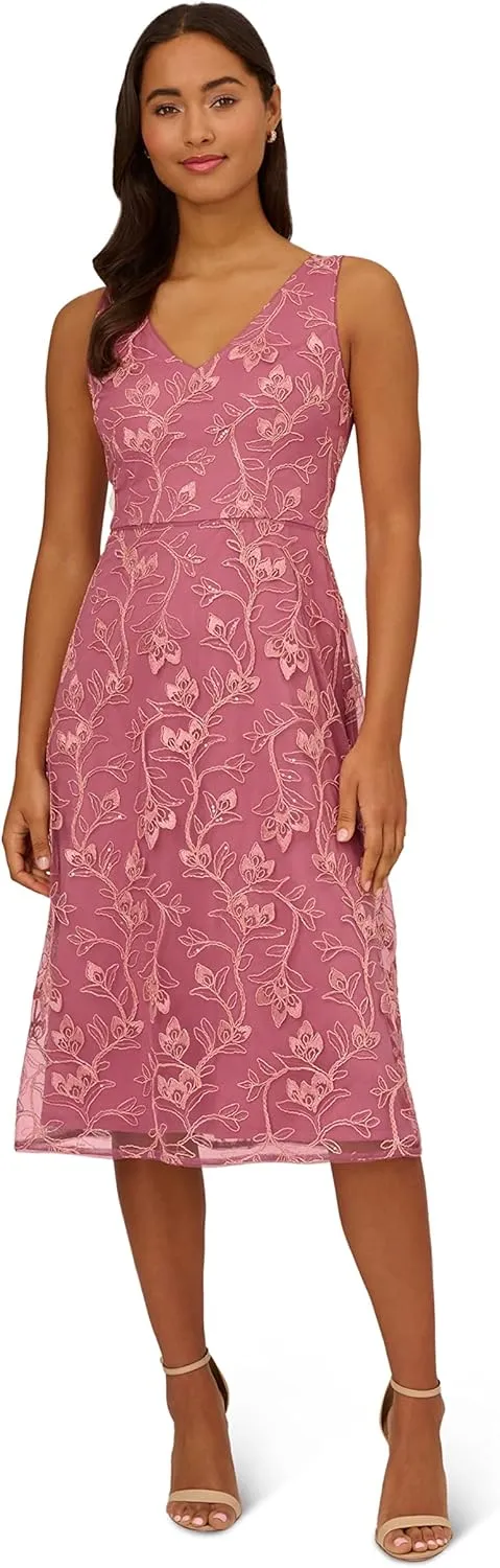 Adrianna Papell Women's Floral Sequin Embroidery Dress