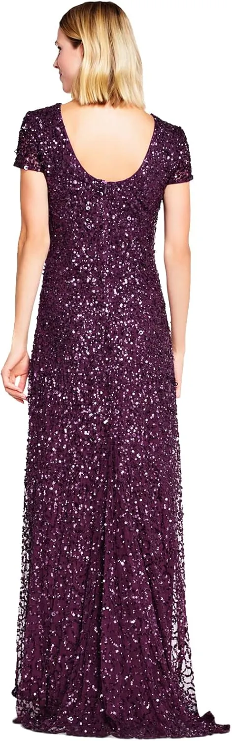 Adrianna Papell Women's Short-Sleeve All Over Sequin Gown